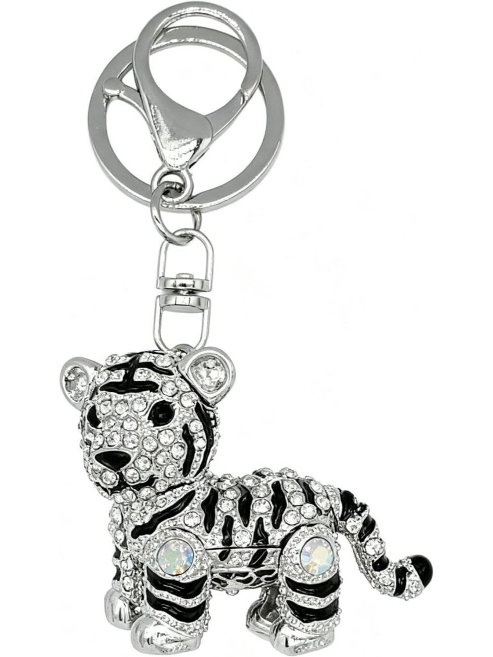 Silver Crystal Rhinestone Tiger Keychain Bling Animal Keyring Handbag Charm Gift